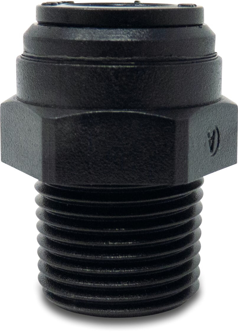 Adaptor bush POM 6 mm x 3/8" push-in x male thread NPT 20bar black WRAS type long