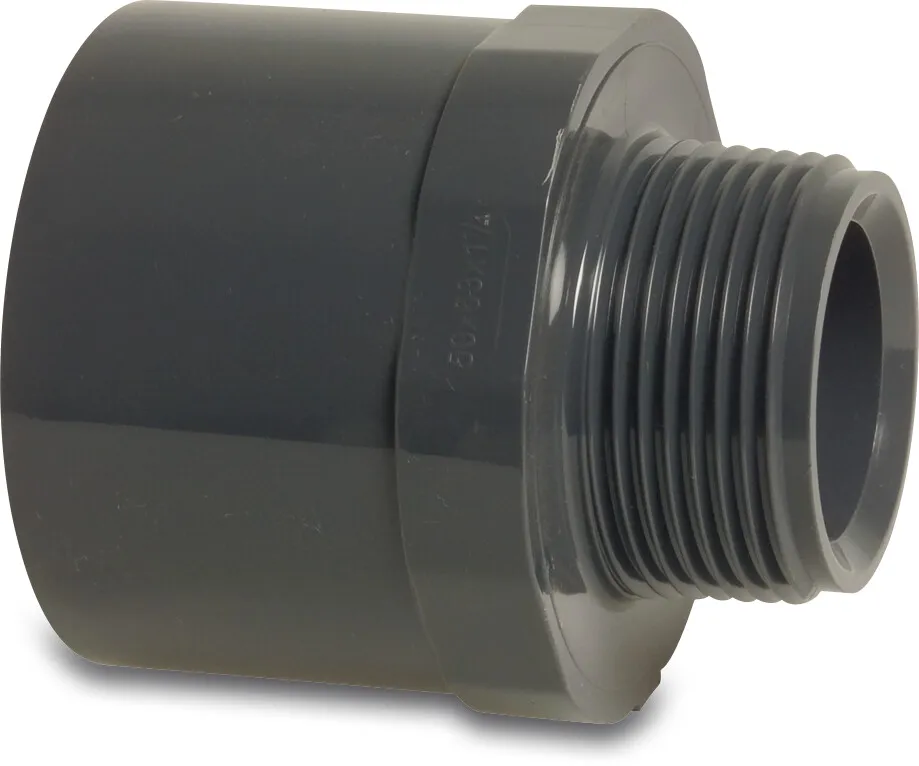 Übergangsnippel mit Stoßrand PVC-U 16 mm x 1/4" Klebestutzen x Außengewinde 10bar Grau P1