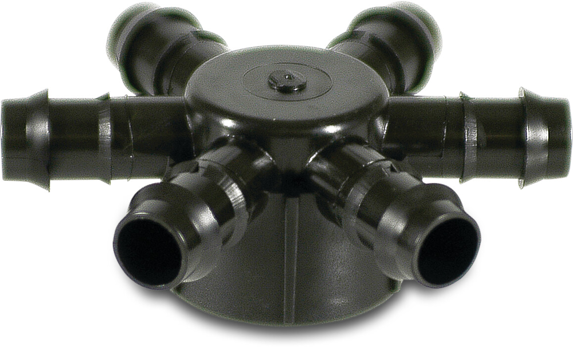 6-way distributor POM 4bar barbed x female thread black