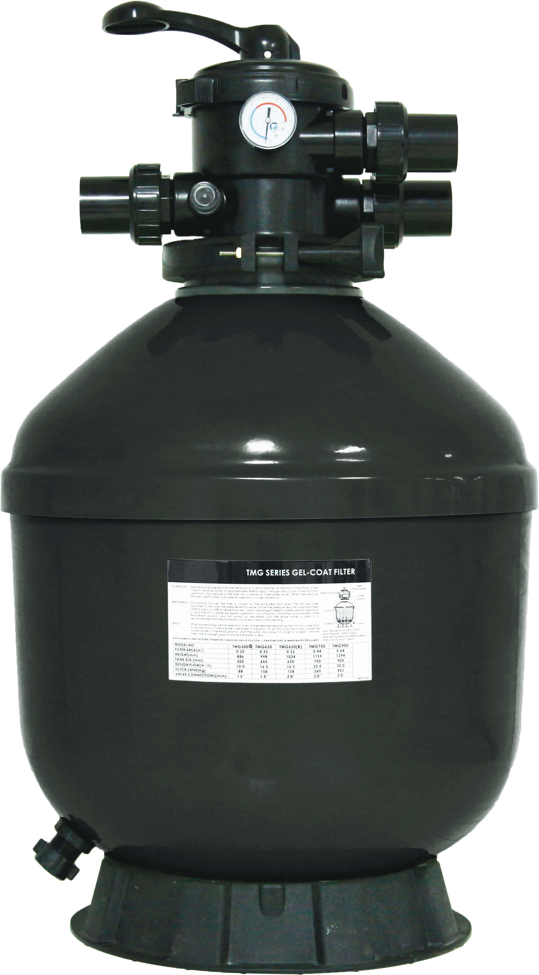 Flotide Sandfilter Polyester Gel-beschichtet 50 mm / 1 1/2" Metrisch/Imperial Klebemuffe 2,5bar Grau Typ TMG500