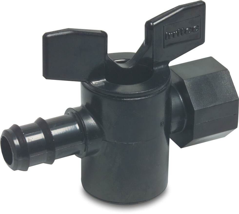 Plug valve PP 16 mm x 1/2" barbed x female thread 3bar black