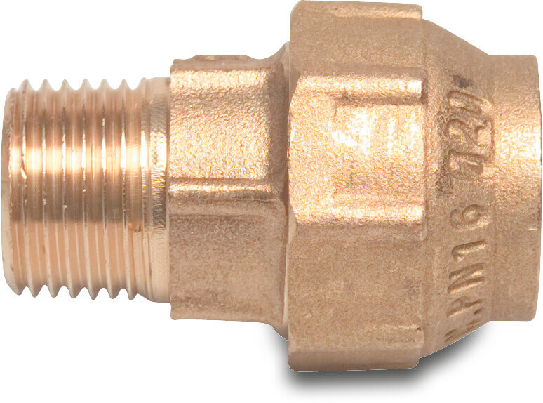 Övergångsnippel mässing 20 mm x 1/2" spänn x utvändig gänga 30bar DVGW