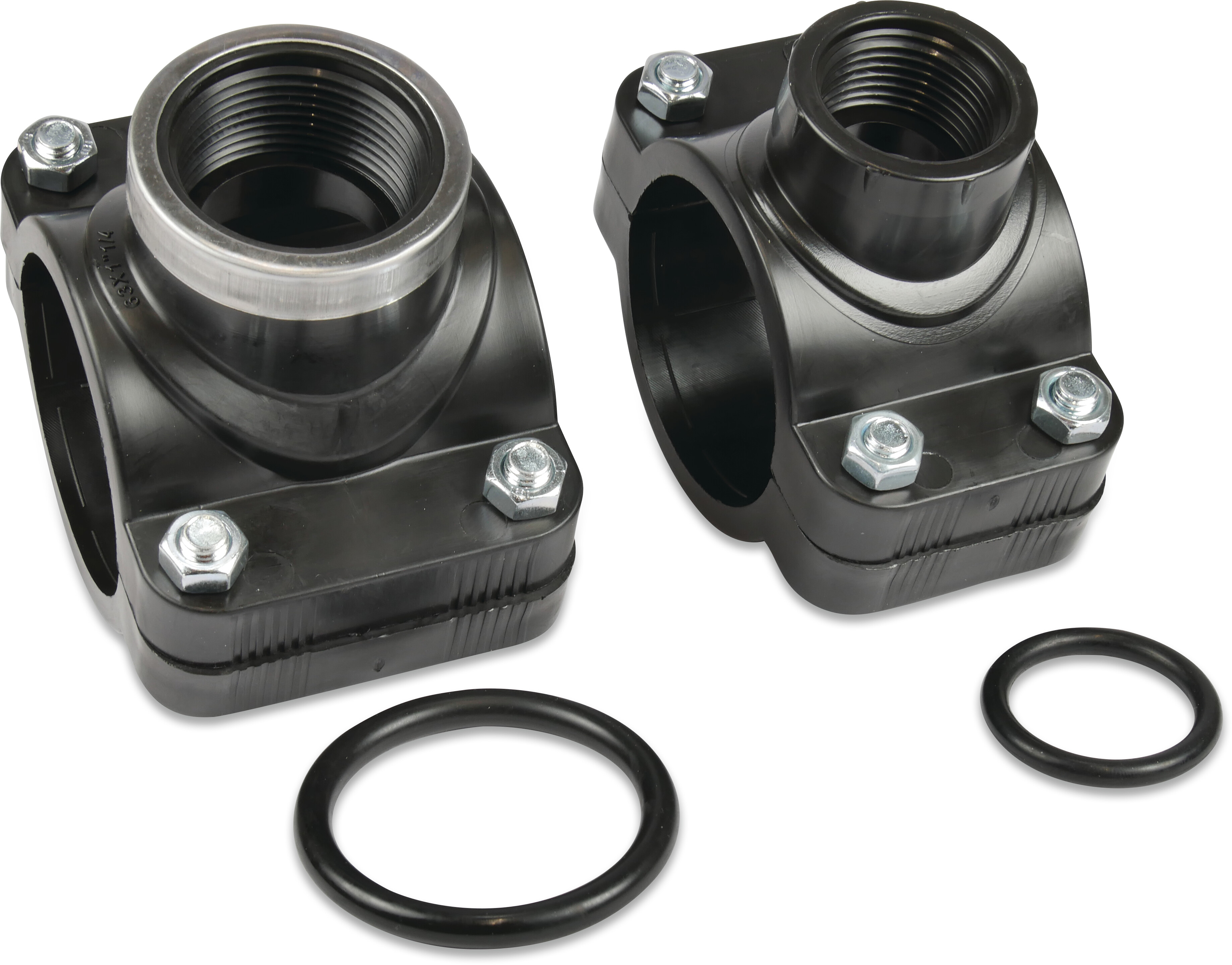 Profec Aanboorzadel PP 280 mm x 4" klem x binnendraad 6bar zwart type RVS ring