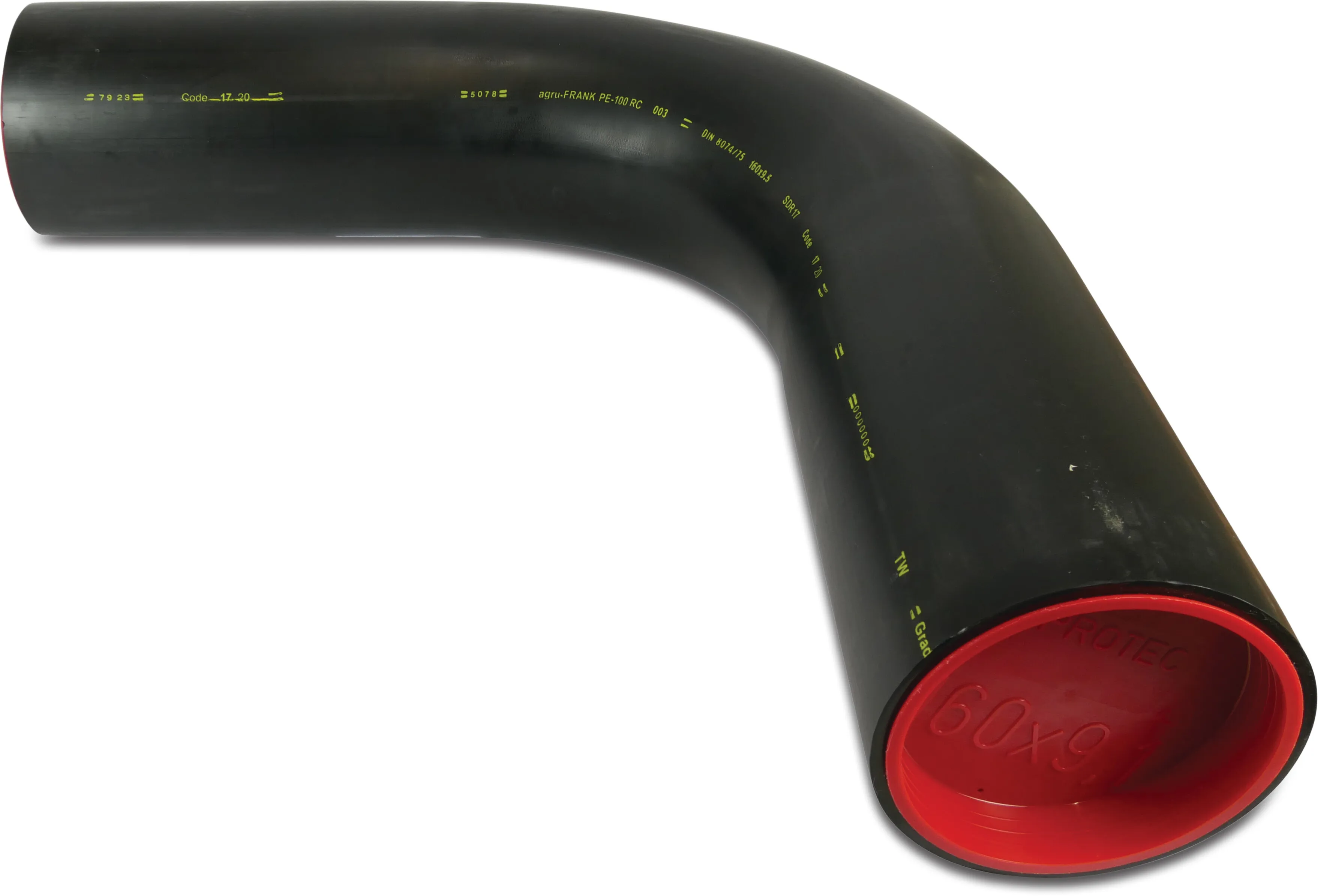 Bend 90° PE100-RC 140 mm plain SDR17 black DVGW type made from tubing