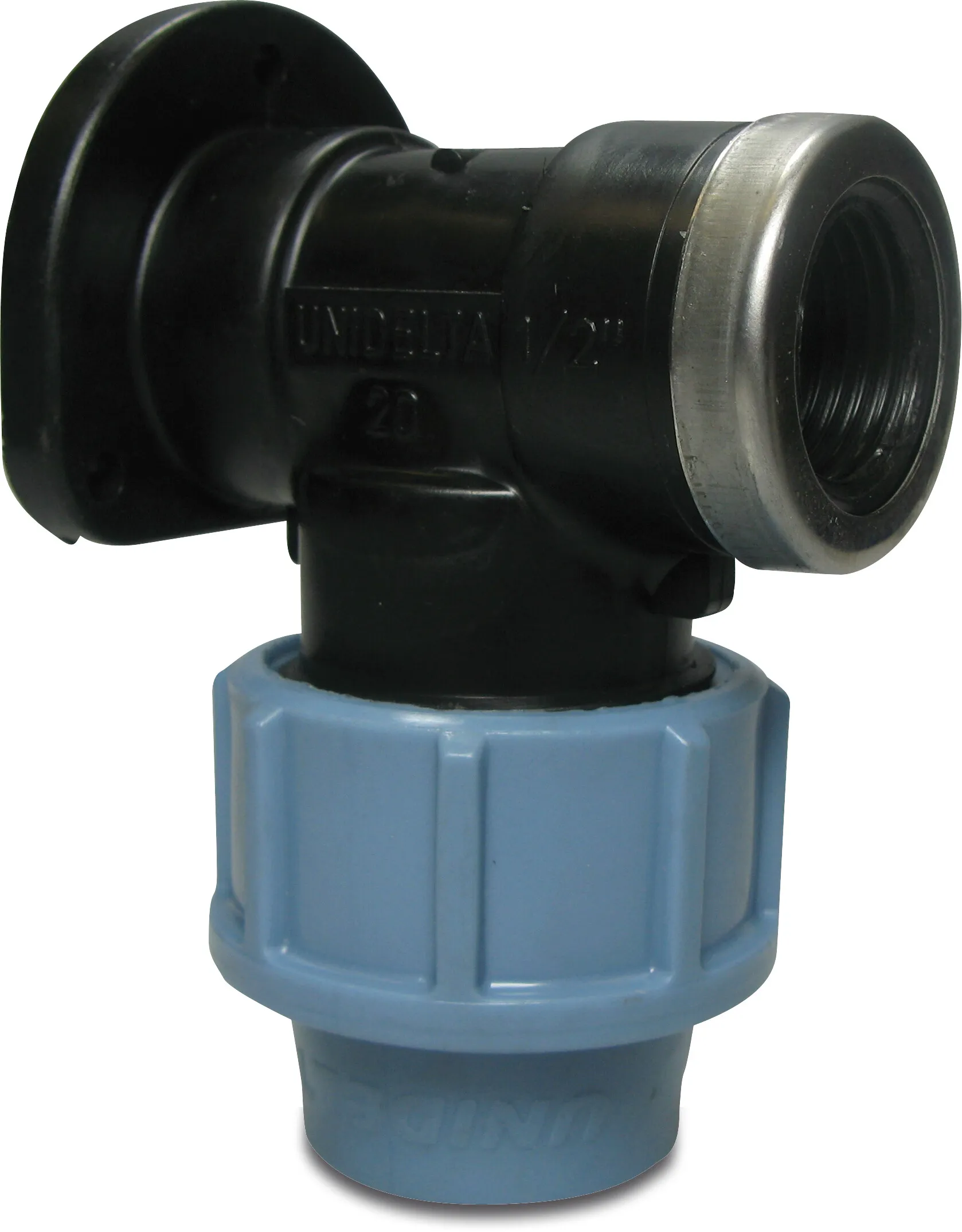 Unidelta Deck elbow 90° PP 25 mm x 3/4" compression x female thread 16bar black/blue DVGW/KIWA/WRAS Unidelta Deck elbow 90° PP 25 mm x 3/4" compression x female thread 16bar black/blue DVGW/KIWA/WRAS