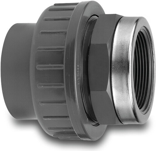 VDL Union adaptor PVC-U glue socket x female thread grey reinforced