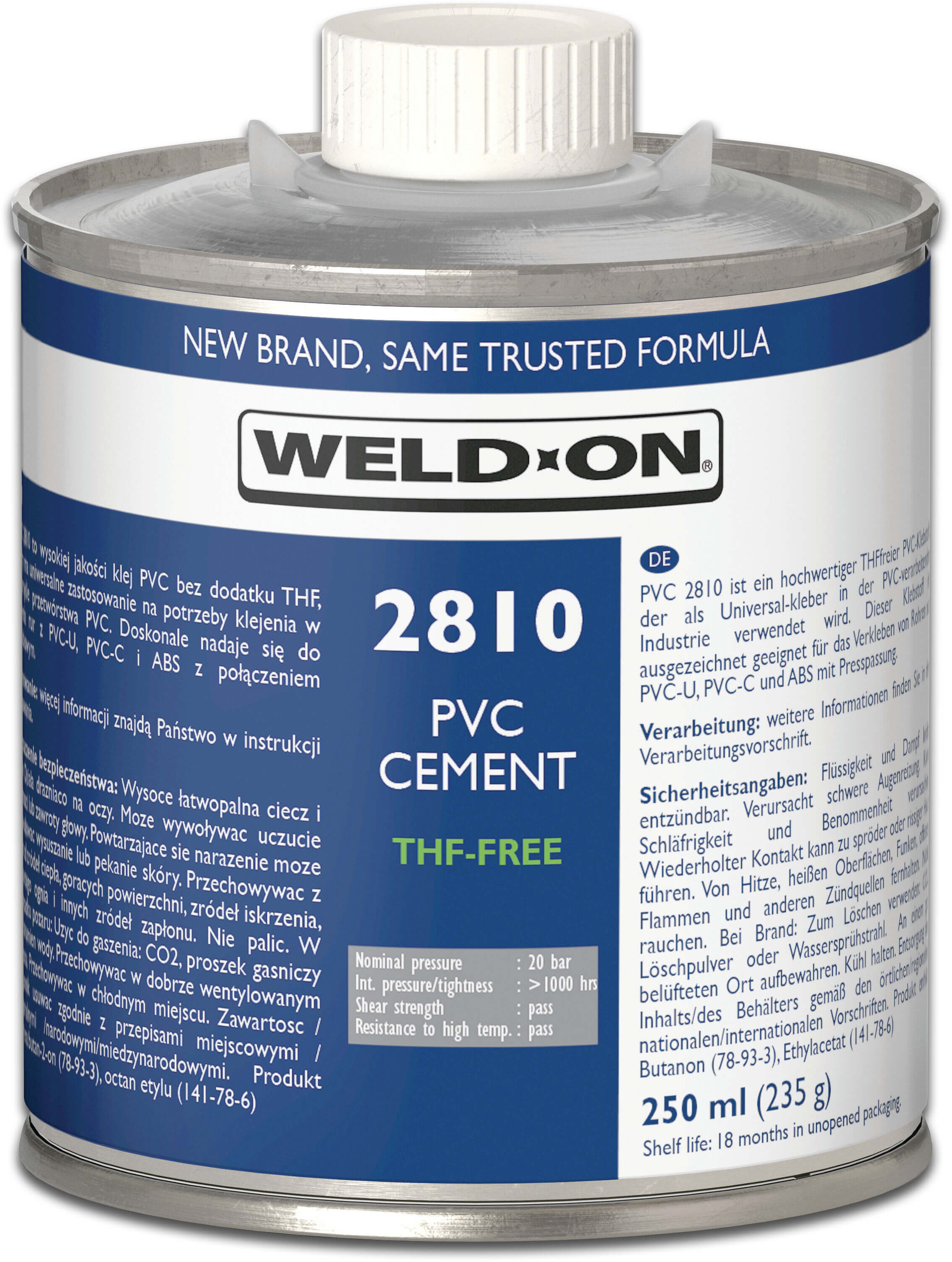 Weld-On PVC lim 5L uden pensel type Saba 2810 PVC label EN/DE/NL/PL