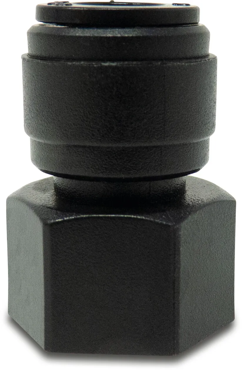 Adaptor socket with gasket POM 10 mm x 1/4" push-in x female thread 16bar black WRAS type Aquaspeed
