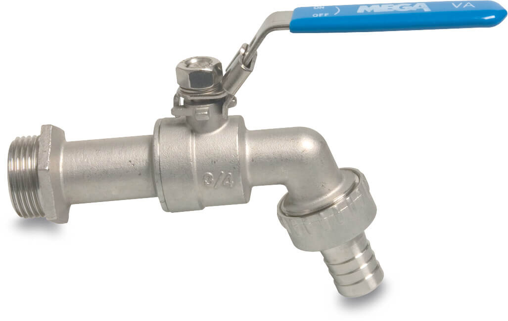 Profec Bibcock stainless steel 316 1" x 25 mm male thread x hose tail 10bar