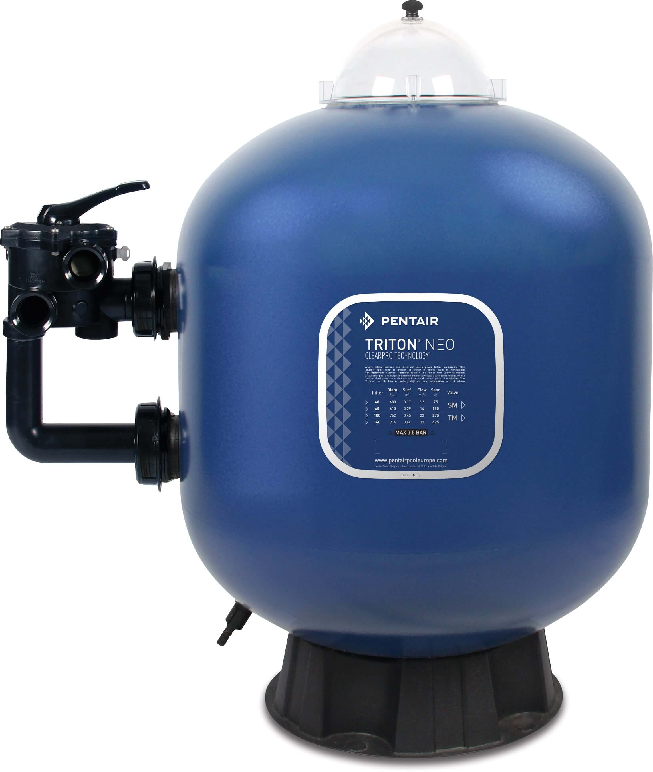 Pentair Sand filter fibreglass-reinforced polyester 1 1/2" female thread 3,5bar blue type Triton® F-19S8-NEO-CP