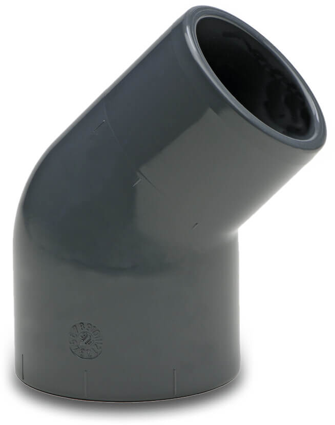 VDL Vinkel 45° PVC-U 50 mm x 40/50 mm limmuffe x limmuffe/limstuds 16bar grå