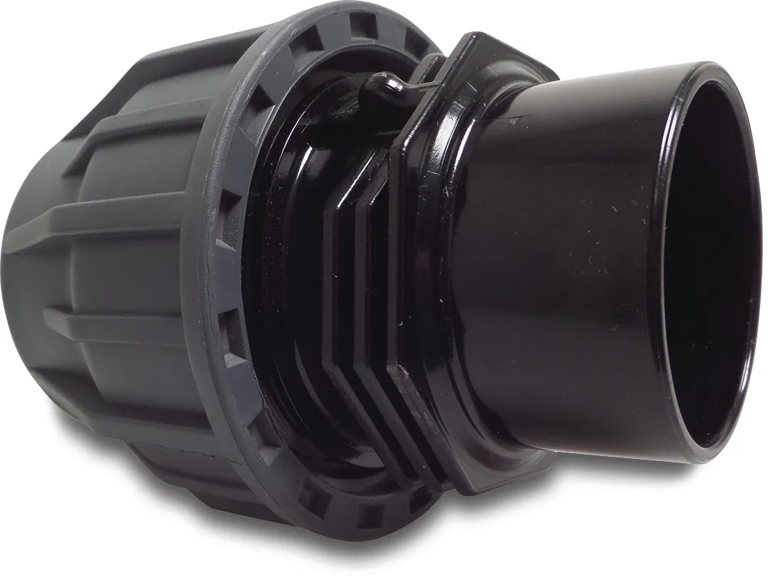Jasonflex Adaptor socket PP/PVC-U 63 mm compression x glue socket 16bar grey/black