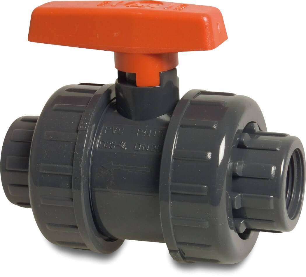 Ball valve PVC-U 3/4" female thread 10bar DN20 grey type AK