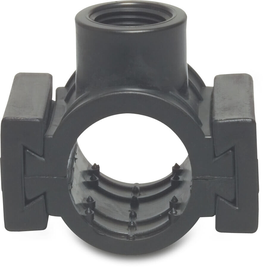 Clamp saddle PP 32 mm x 3/4" clamp x female thread 6bar black type wedge