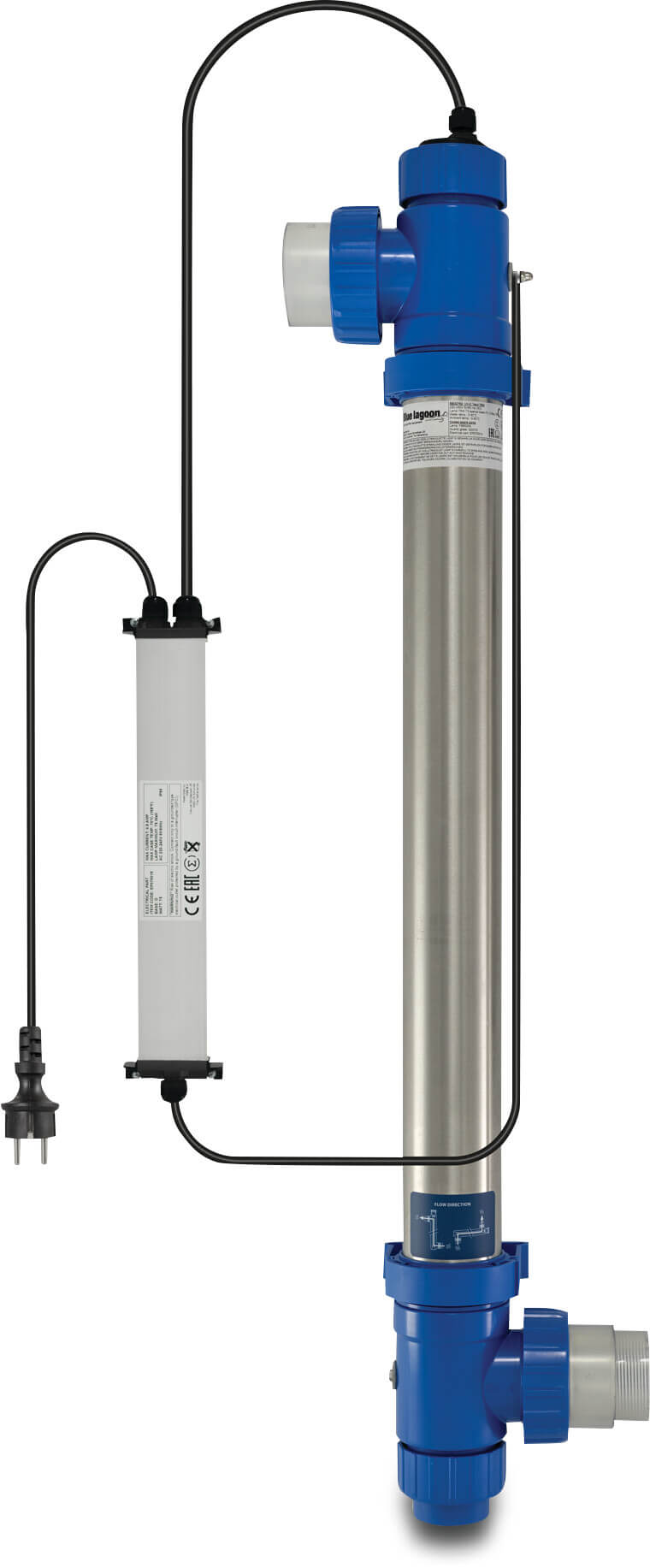 Blue Lagoon UV-C disinfection unit stainless steel 316L 63 mm x 1 1/2" glue socket x female thread 2bar type UV-C Tech 75 Watt
