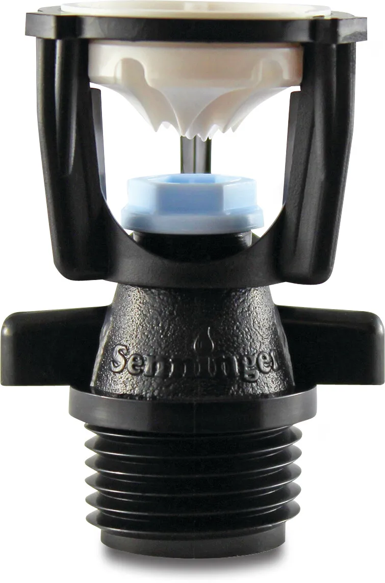 Senninger Cirkelsprinkler plastik 1/2" udvendig gevind 1,98 mm beige type Mini wobbler white deflector nozzle 5