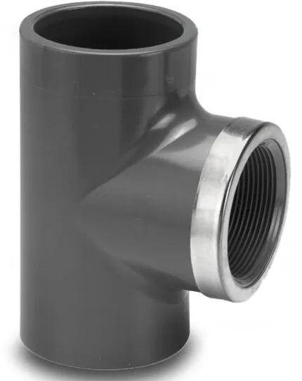 VDL Adaptor T-piece 90° PVC-U glue socket x female thread x glue socket grey