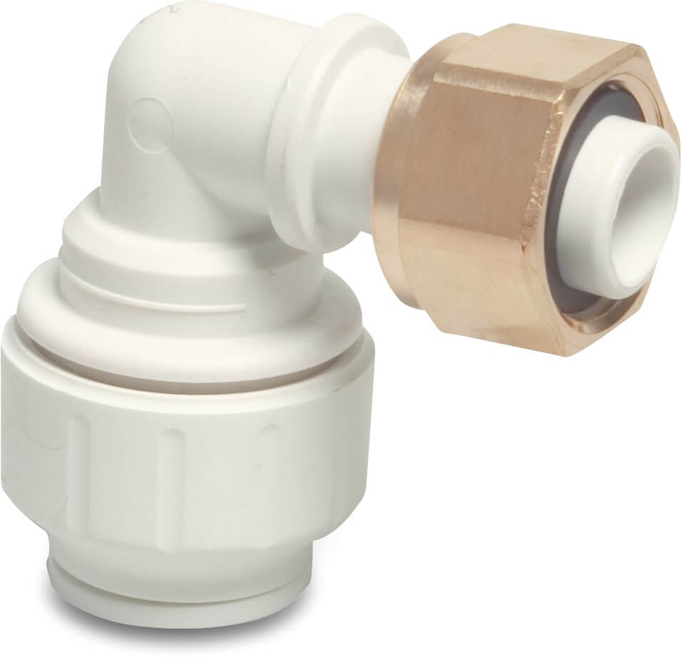 Speedfit Adaptor elbow 90° POM/brass 15 mm x 1/2" push-in x female threaded nut 10bar white DVGW/KIWA/WRAS