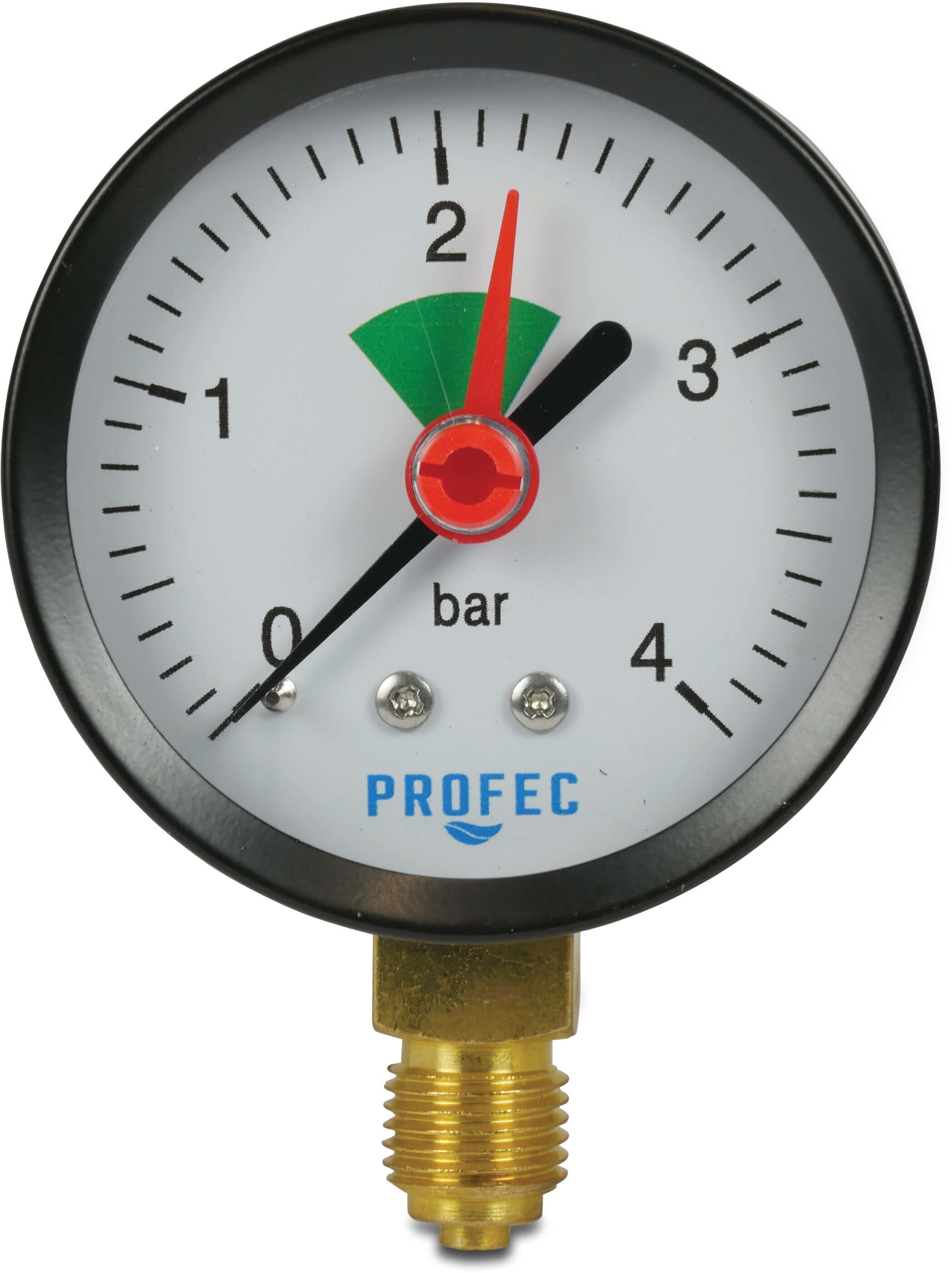 Profec Manometer 63 mm udvendig gevind 0 - 4bar sort type tør bund tilslutning 1/4"