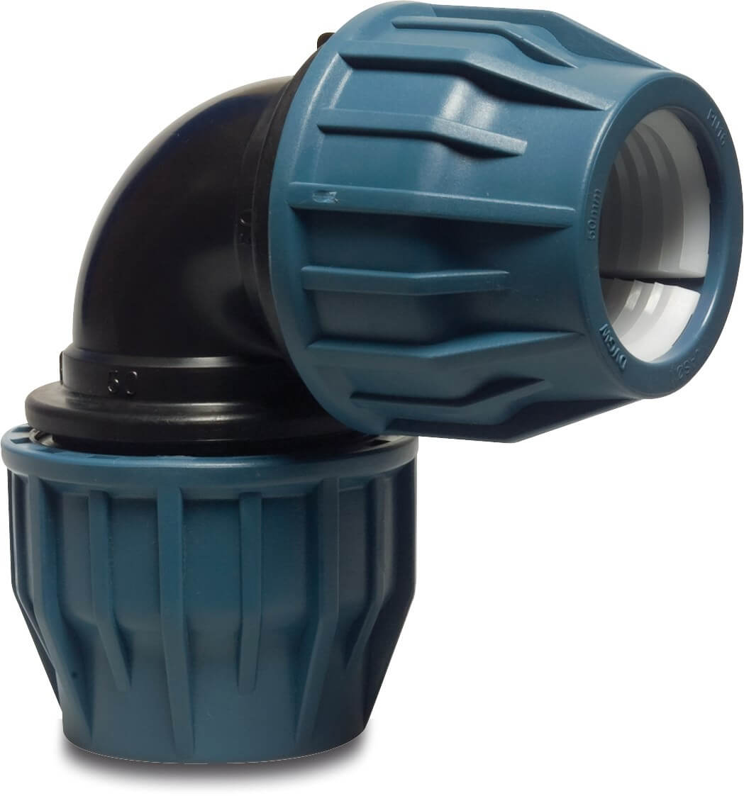 Jason Elbow 90° PP 16 mm compression 16bar black/blue DVGW/KIWA/WRAS/SVGW