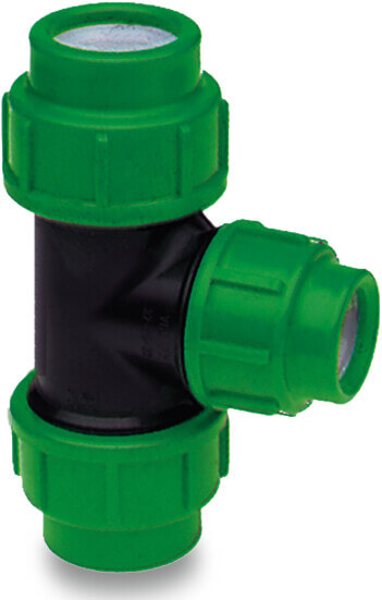 VDL T à 90°, réduit PP 40 mm x 32 mm x 40 mm à serrer 16bar noir/vert KIWA