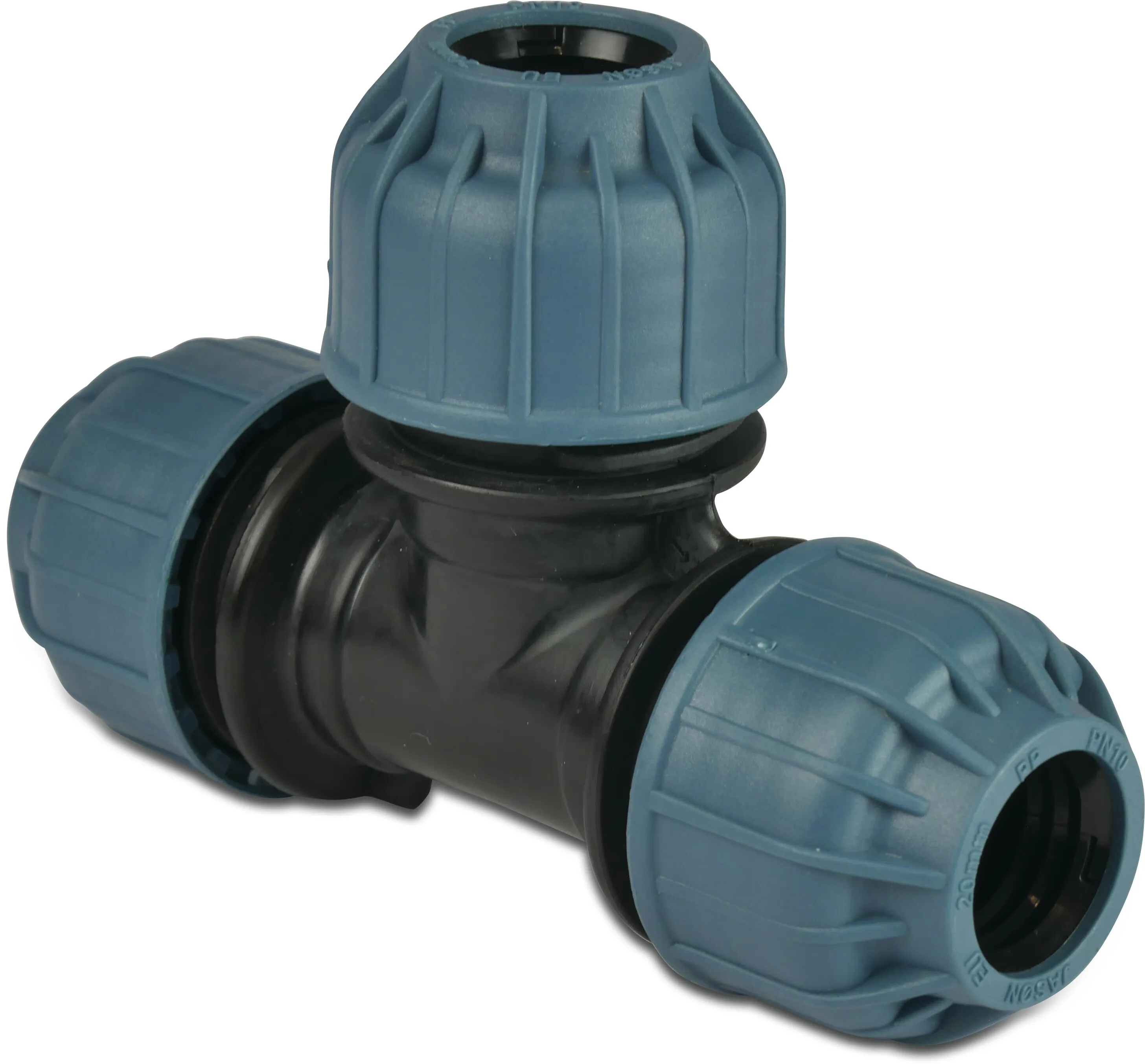 Jason T-stuk 90° PP 20 mm knel 10bar zwart/blauw