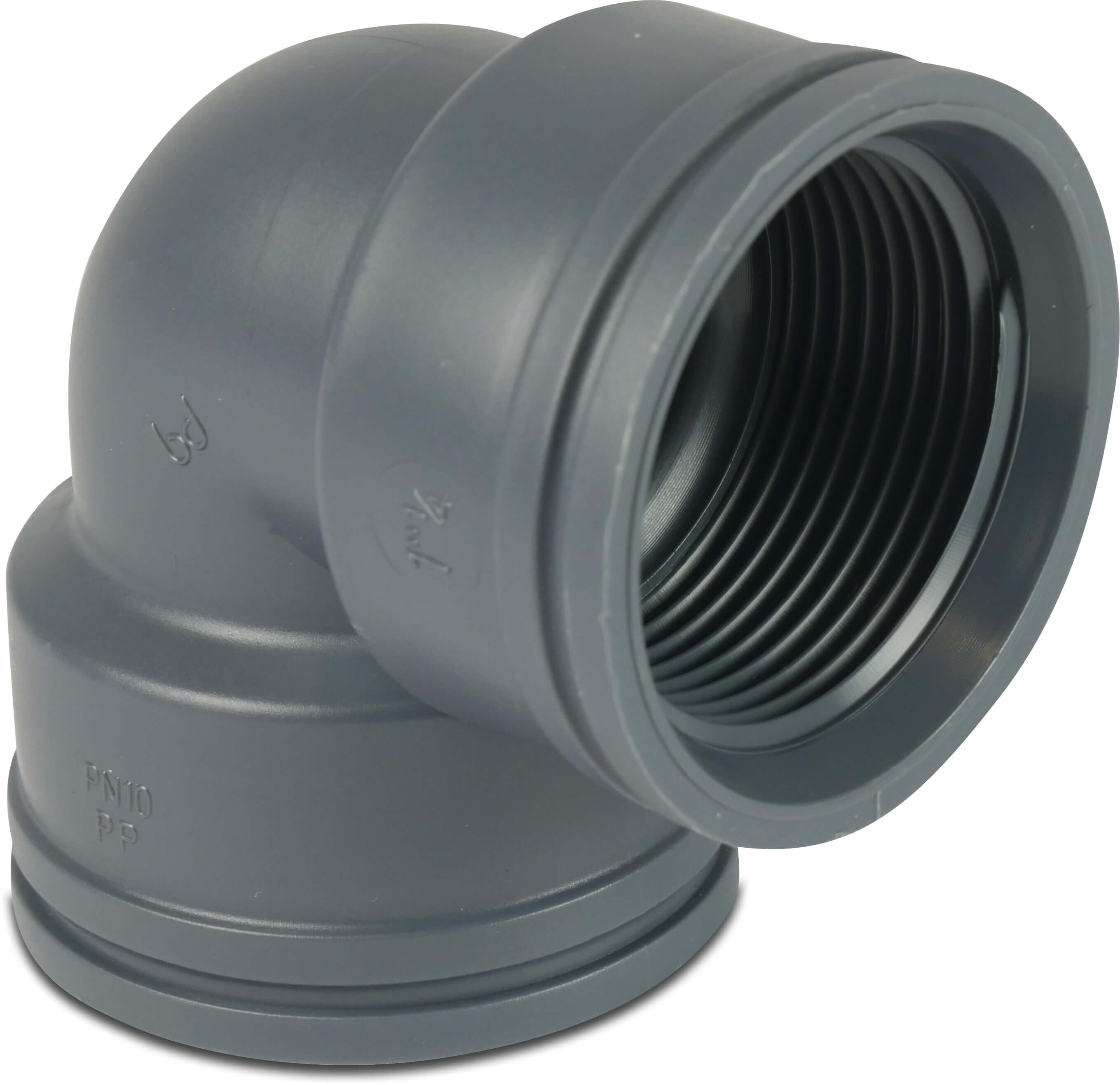 Elbow 90° PP 1 1/4" female thread 10bar grey