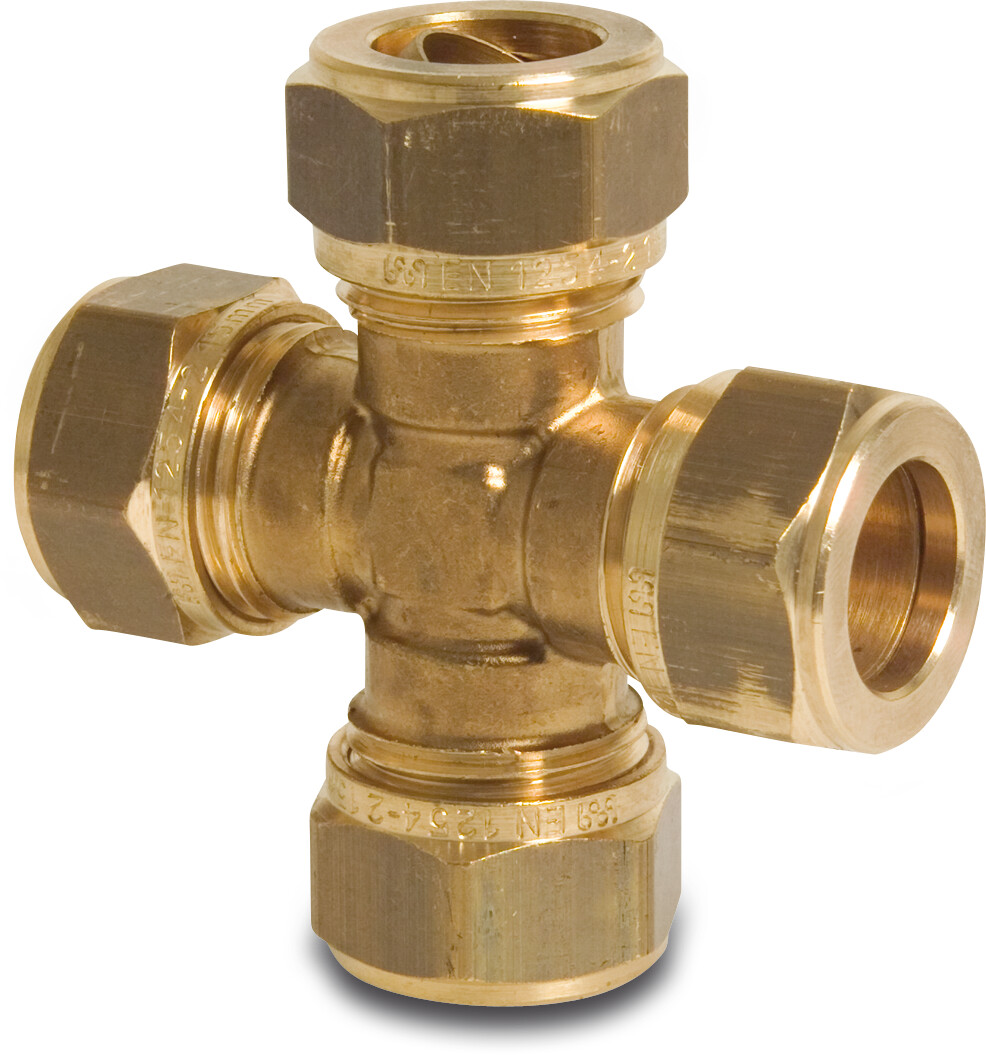 Bonfix Cross-piece brass 15 mm compression KIWA/GASTEC