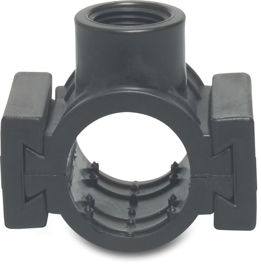 Clamp saddle PP 32 mm x 1/2" clamp x female thread 6bar black type wedge