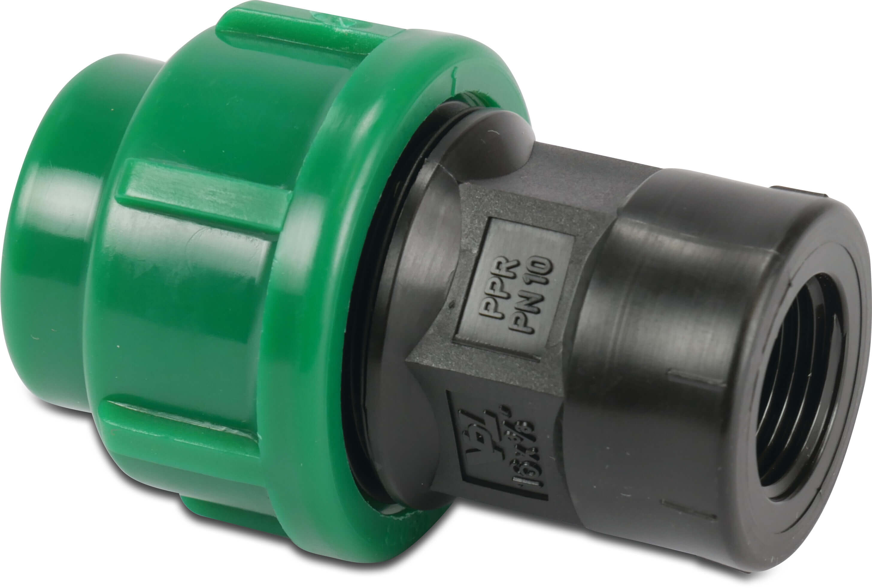 VDL Adaptor socket PP 20 mm x 3/8" compression x female thread 10bar black/green