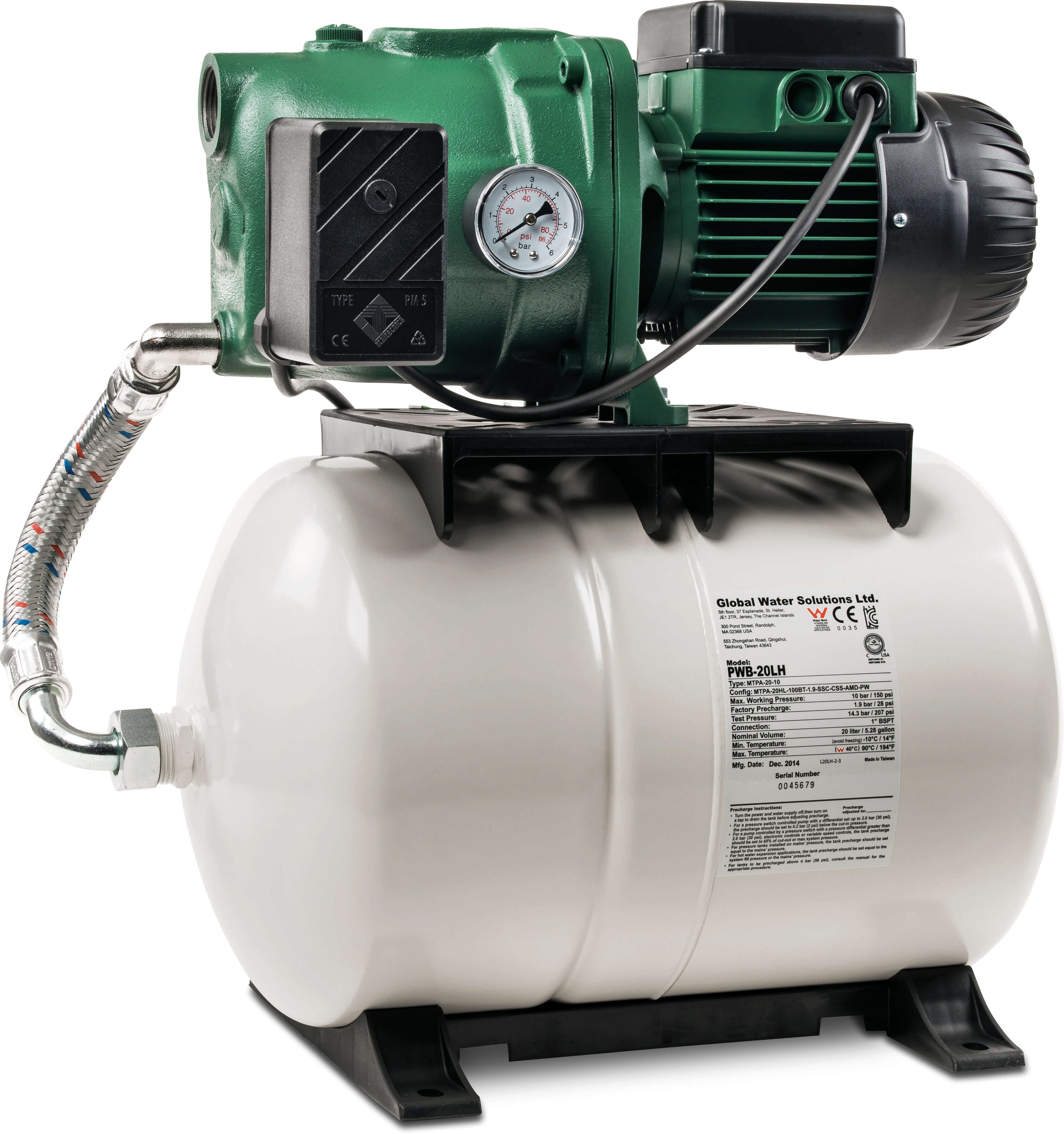 DAB Hydrofoorset gietijzer 1" binnendraad 8bar 5,1A 230VAC groen/wit type AquaJet 102M-G