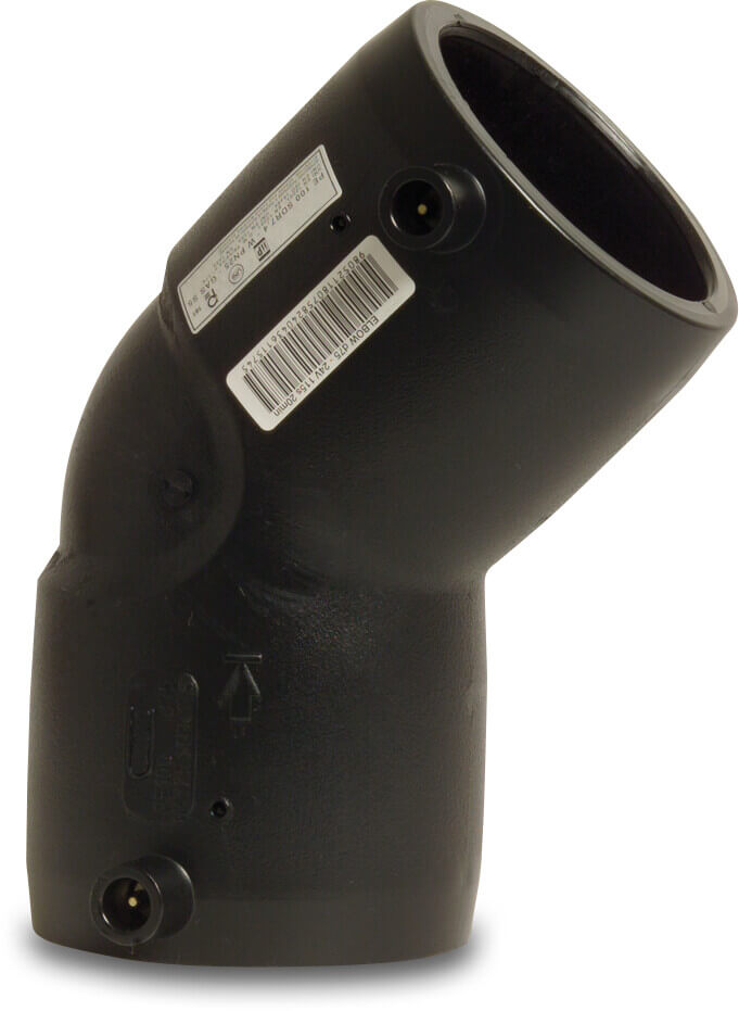 Profec Elbow 45° PE100 90 mm electrofusion socket SDR11 40VAC 10bar 16bar black DVGW