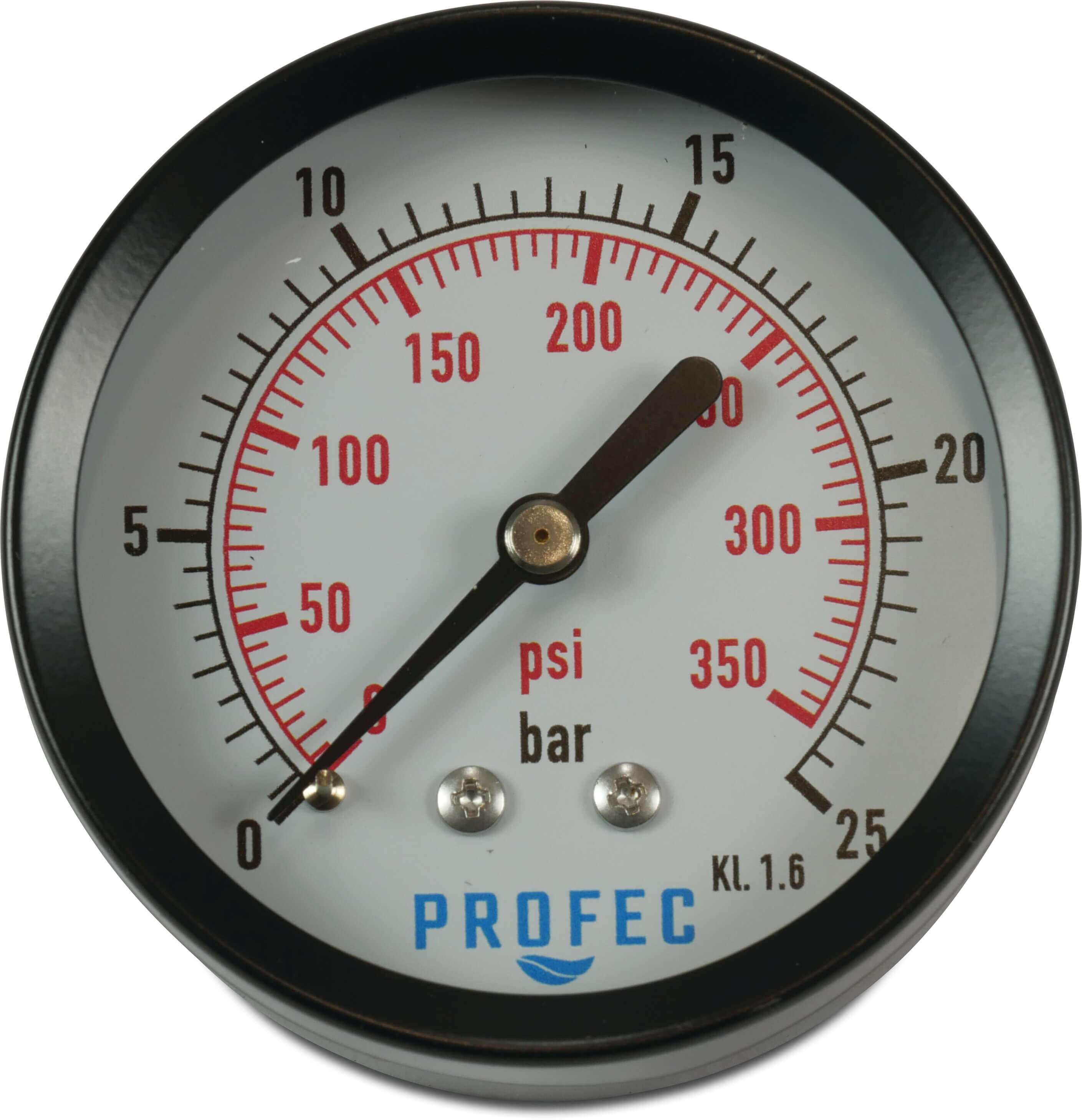 Profec Manometer 63 mm udvendig gevind 0 - 0,6bar sort type tør bagside tilslutning 1/4"