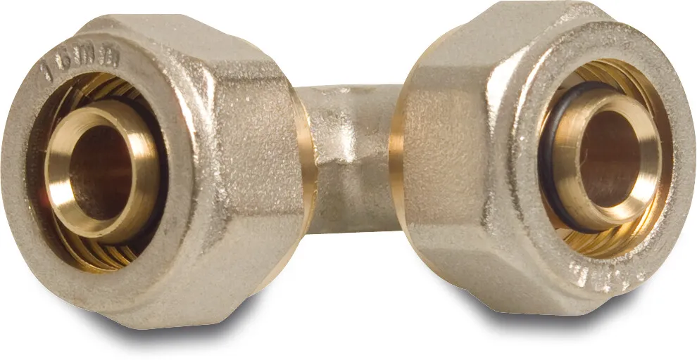 Coude à 90° laiton nickelé 16 mm à serrer type Alu-PE-X S2