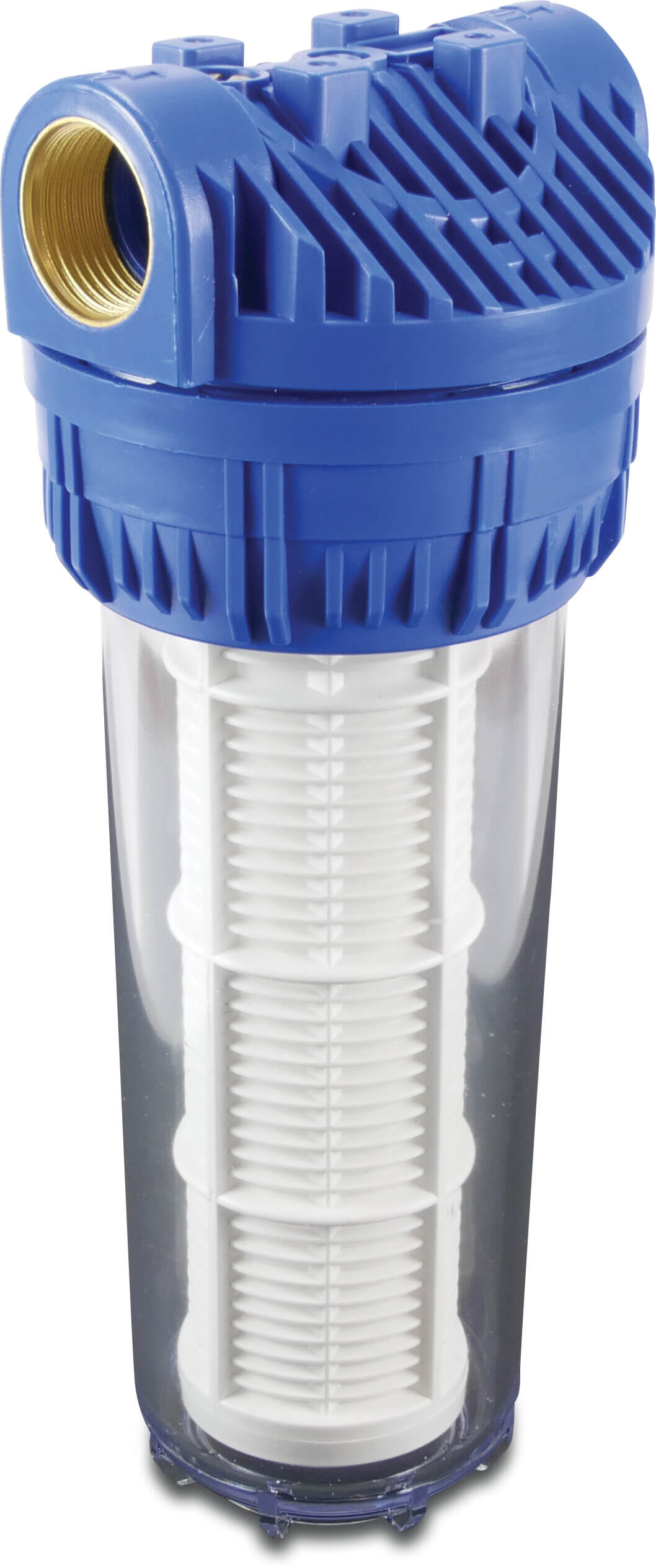 Profec Wasserfilter 10" Kunststoff 1" Innengewinde 8bar 60micron Nylon Filtereinsatz Weiß/Blau Typ mit 1/8“ Manometeranschluss 10"