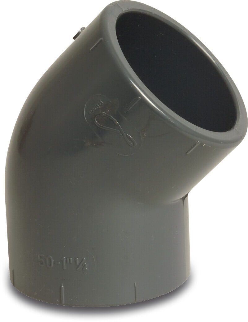 Profec Winkel 45° PVC-U 50 mm Klebemuffe 16bar Grau KIWA