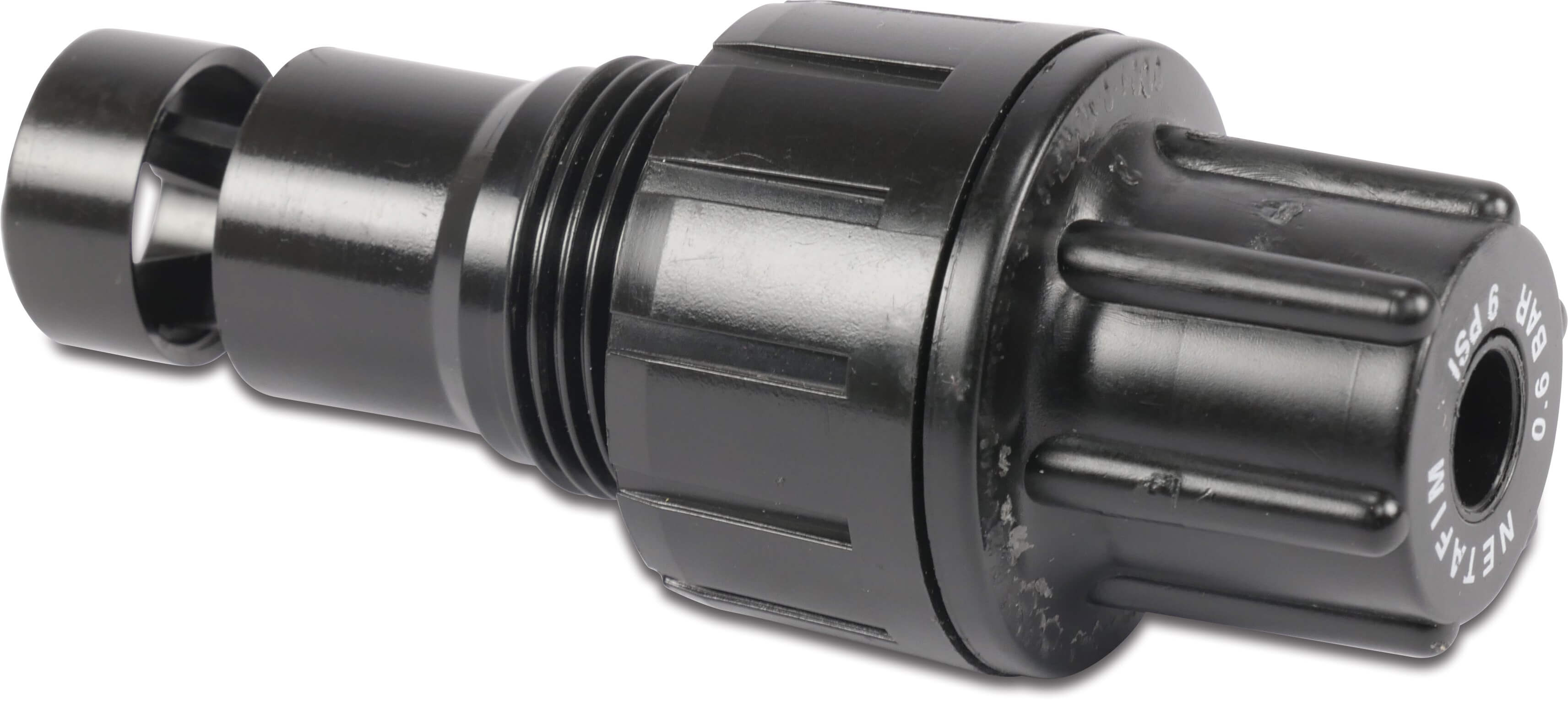 Netafim Pressure regulator spring plastic male thread 10bar black type PRV 2000 Outlet pressure 0.6 bar