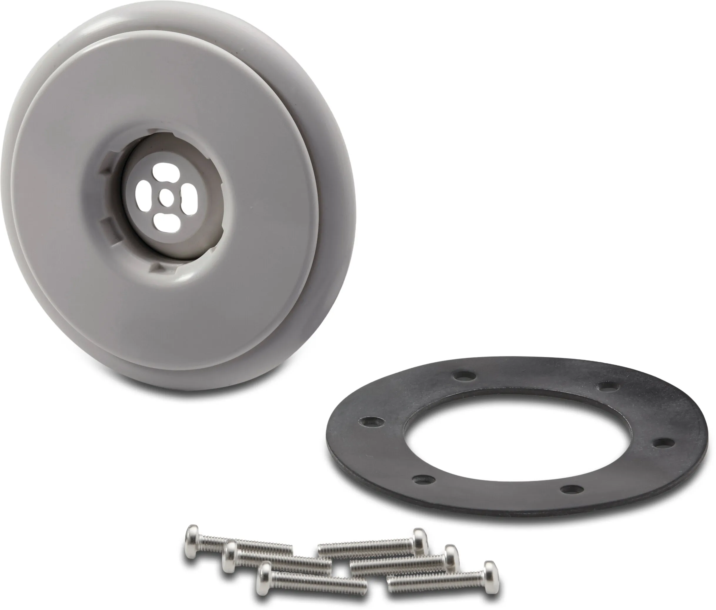 Ocean Indløbsfitting ABS 1 1/2" udvendig gevind grå indsatser af rustfrit stål A4 type M5 med SS M5 gevind