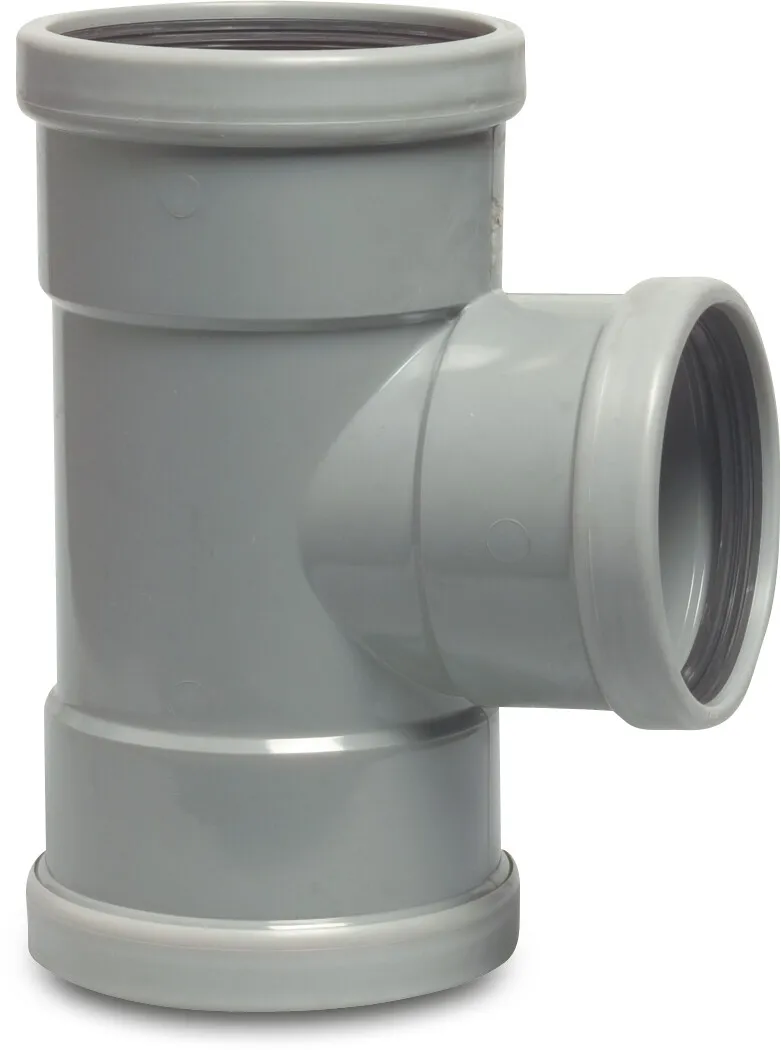 Drainage reducer T-piece 87° PVC-U 250 mm x 200 mm x 250 mm SN4 ring seal grey KOMO/BENOR