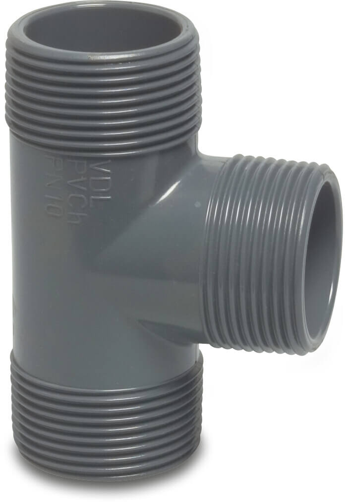 VDL T-piece 90° PVC-U 10bar male thread grey