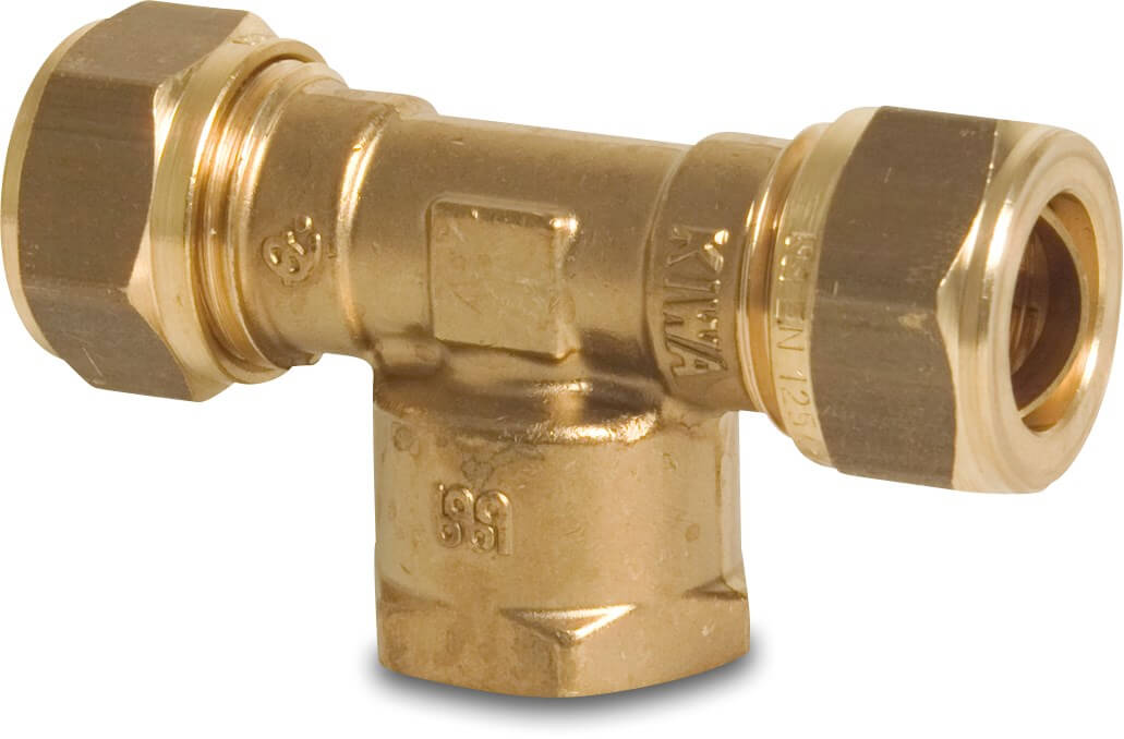 Bonfix Adaptor T-piece 90° brass 12 mm x 1/2" x 12 mm compression x female thread x compression KIWA/GASTEC