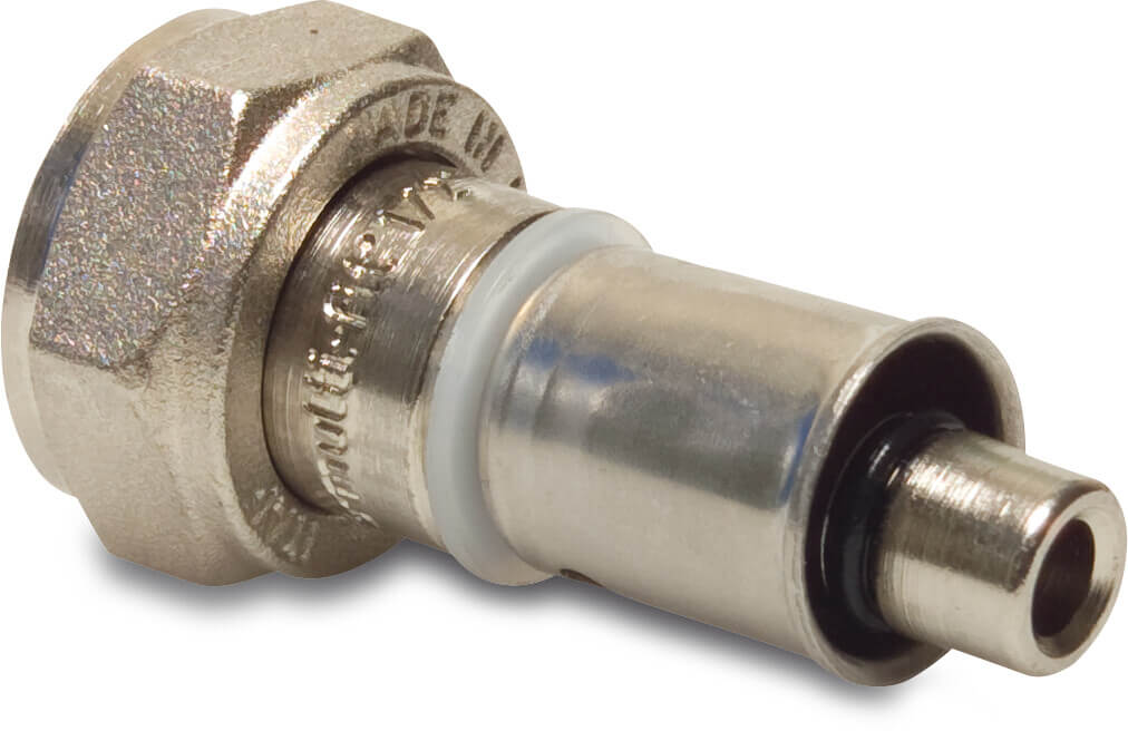 Multi-Fit Kupplung Messing Vernickelt 14 mm x 1/2" Multi-fit x Überwurfmutter IG 20bar KIWA