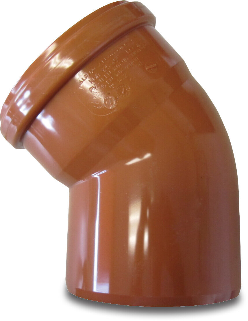 Drainage bend 45° PVC-U 200 mm SN4 ring seal x spigot redbrown