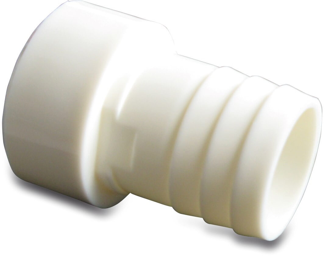 Hose tail 50 mm x 38 mm spigot x hose tail 10bar white