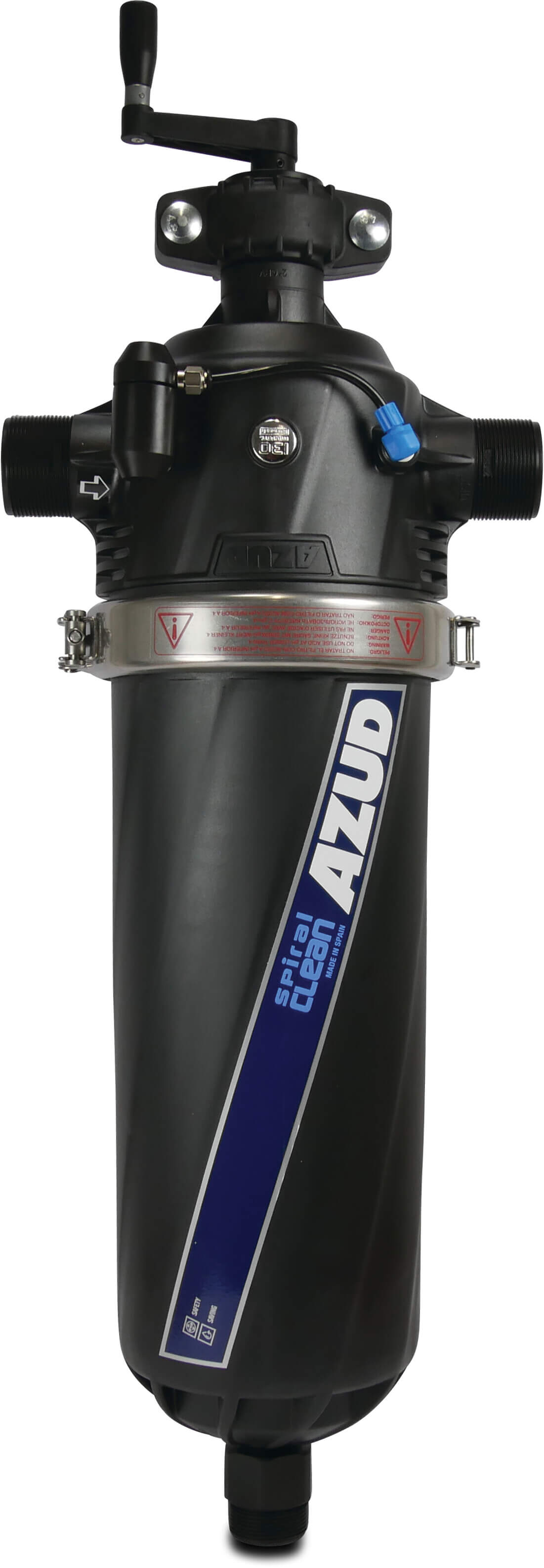 Azud Halbautomatischer Filter glasfaserverstärktes Nylon 2" Außengewinde 10bar 130micron Edelstahl Gaze Schwarz Typ 2SR Super mit DPI