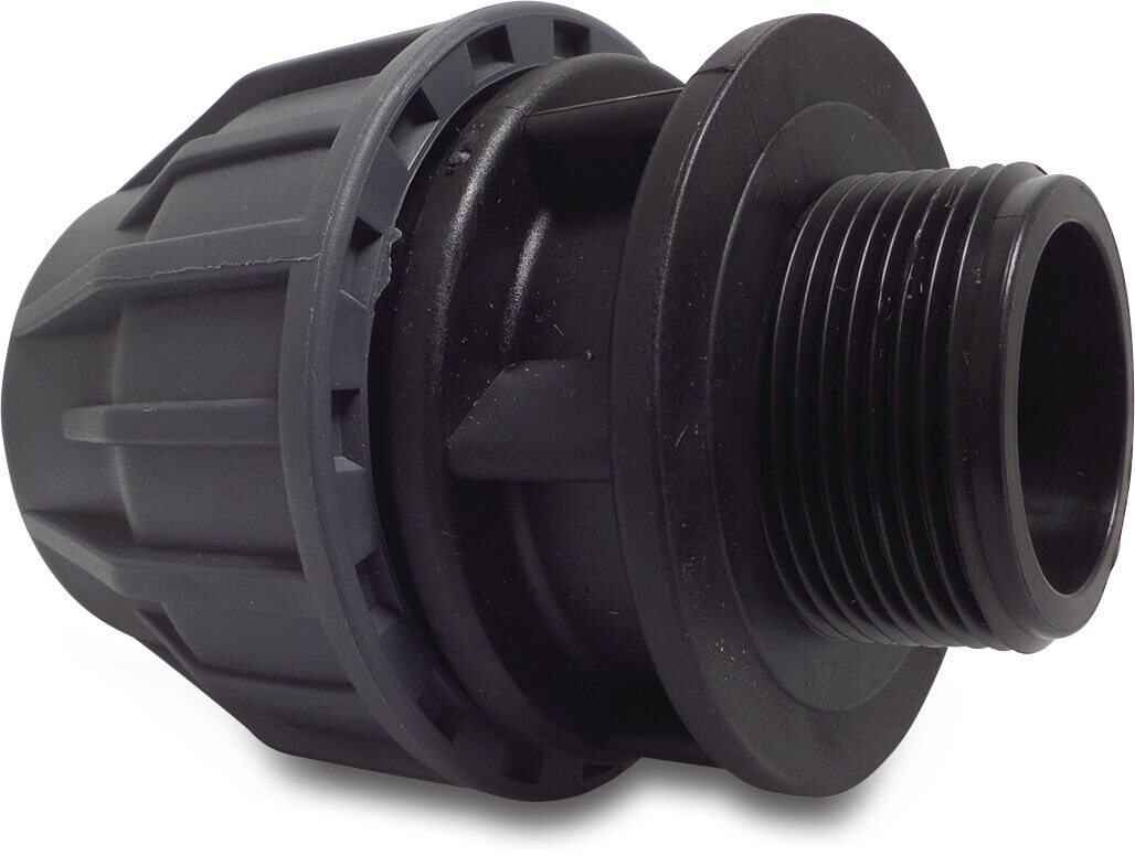Jasonflex Övergångsmuff PP 50 mm x 2" spänn x utvändig gänga 16bar grå/svart