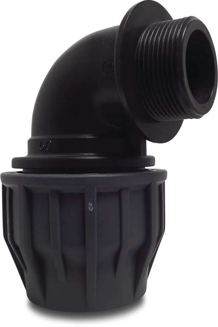 Jasonflex Elbow 90° PP 50 mm x 1 1/2" compression x male thread 16bar grey/black