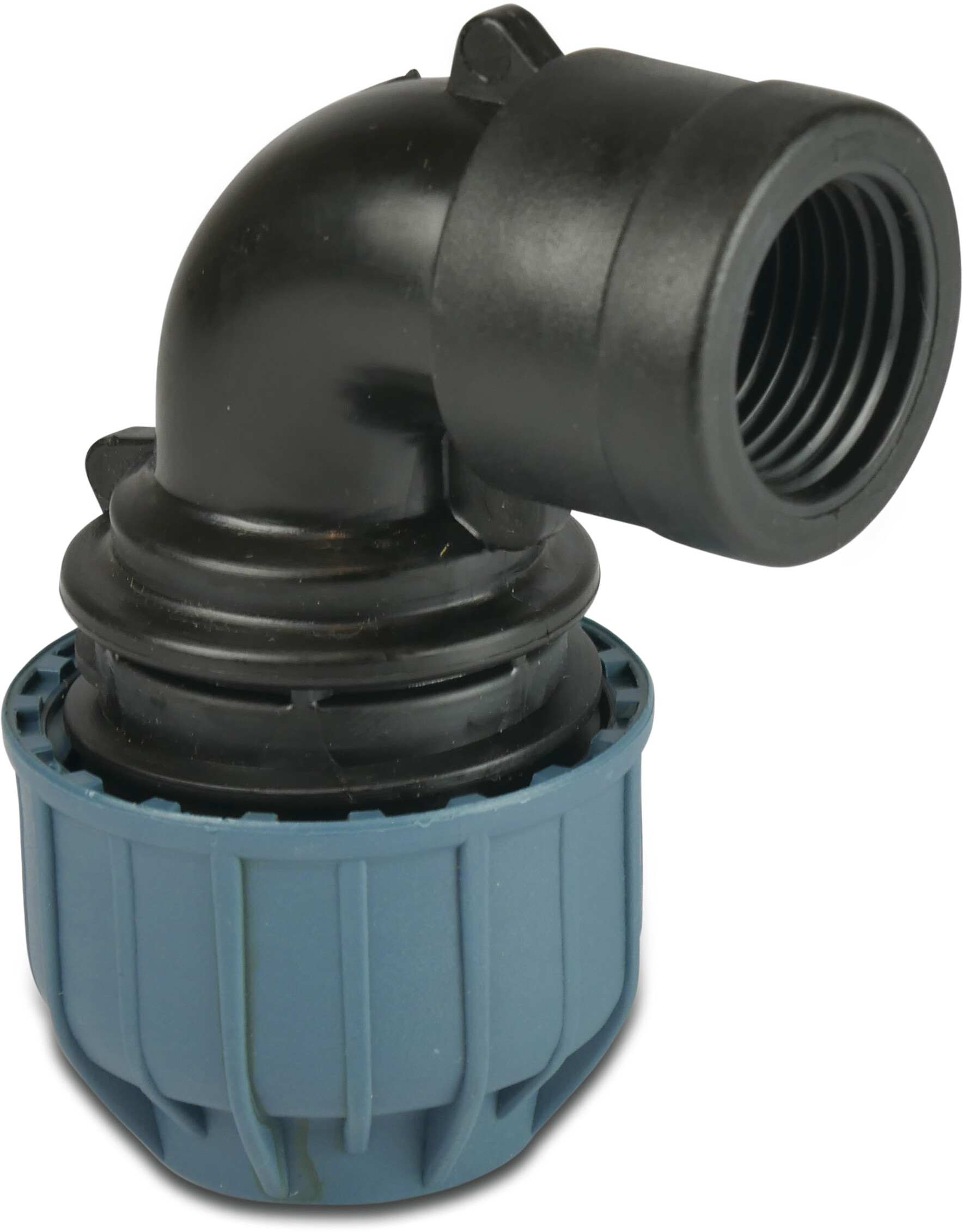 Jason Winkel 90° PP 63 mm x 2" Klemm x Innengewinde 10bar Schwarz/Blau