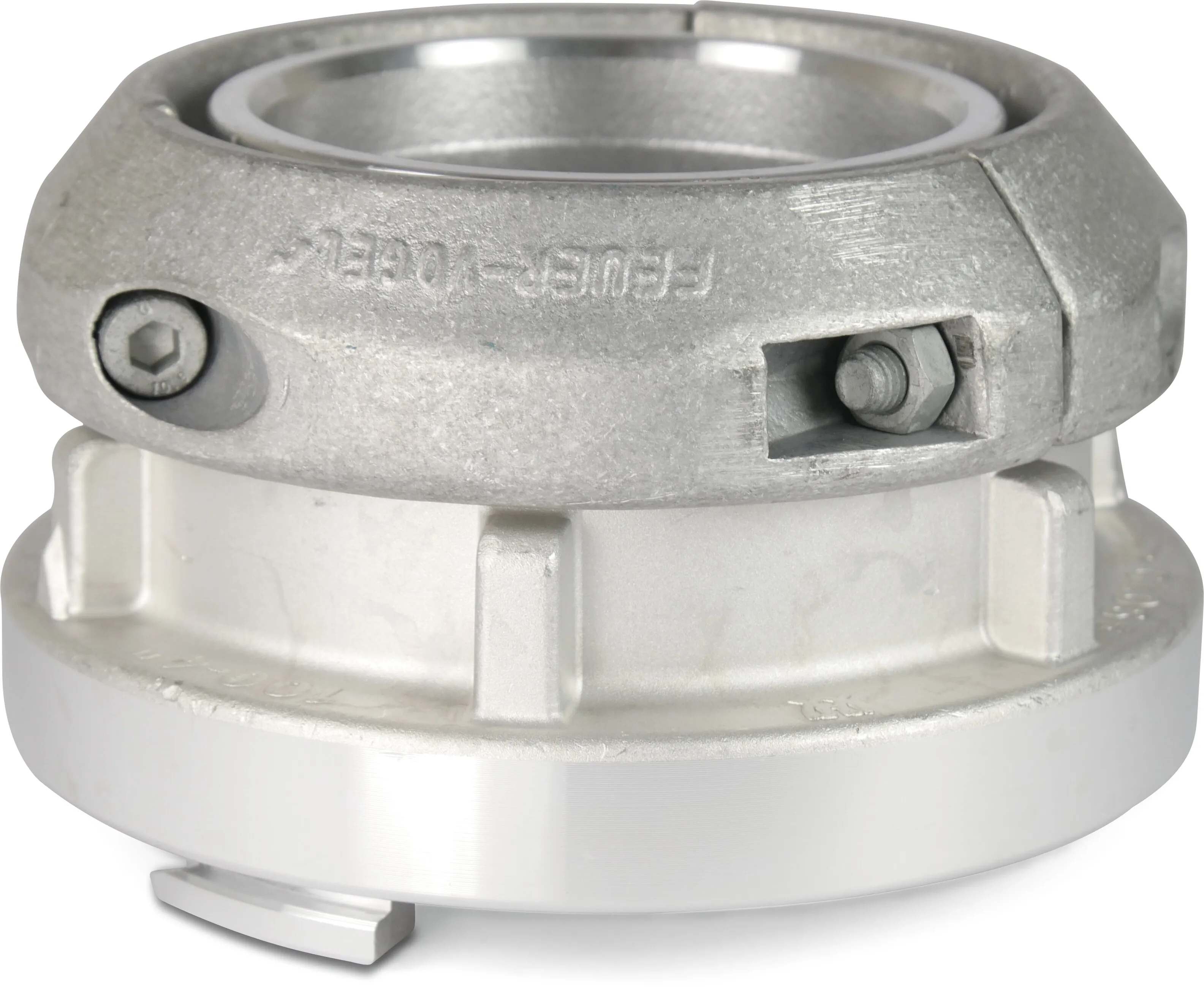 Snelkoppeling gesmeed aluminium 100 mm slangtule NA 115 15bar type Storz met klemmen voor plat oprolbare slang