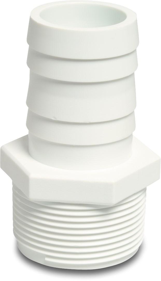 Profec Hose tail adaptor PP 1 1/2" x 38 mm male thread x hose tail 10bar white